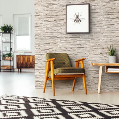 Aranżacja Kamień na Ścianę Płyty Gipsowe Jasne