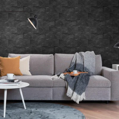 Aranżacja Salonu Grand Nero Trwały Prremium Kamień na Ścianę w Salonie