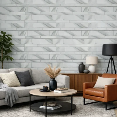 Wizualizacja White Marble Panel Samoprzylepny DIY